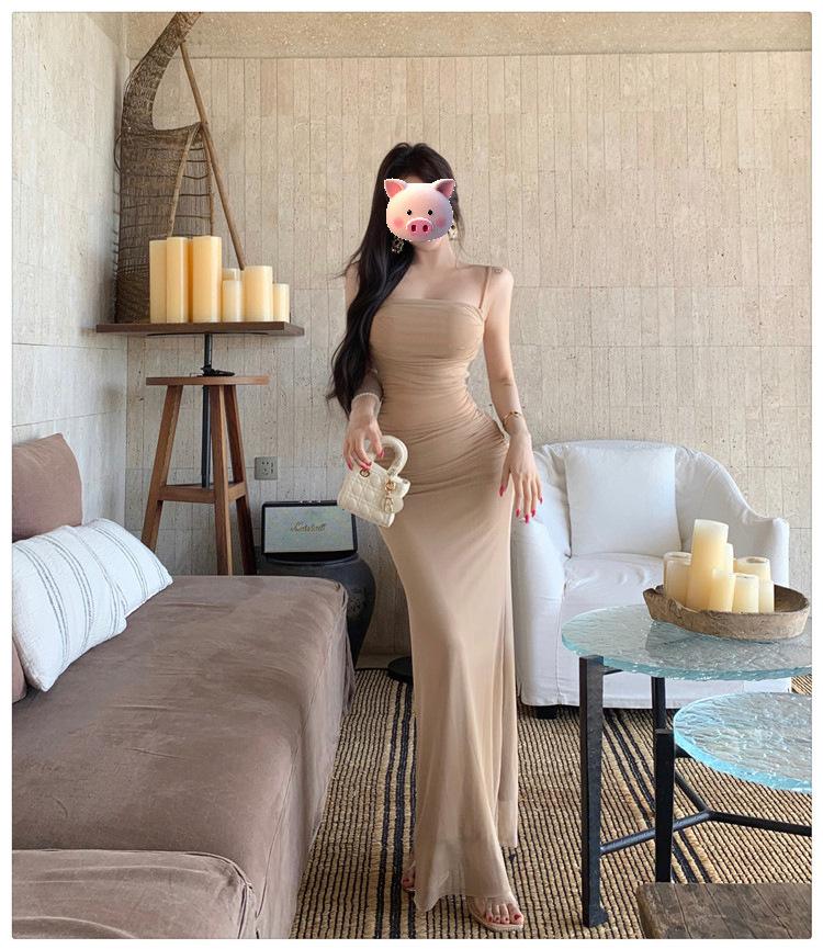 Design Sense French Pure Desire Spice Girl Hip-wrapped Suspender Dress Summer New Temperament Sexy Mesh Dress