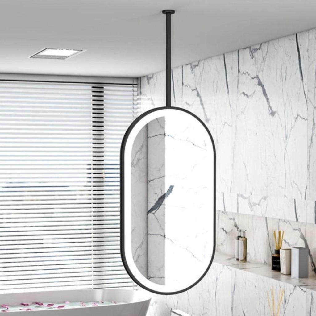 Double-Sided Oval Hanging Mirror with Light for Bathroom or Barber Shop