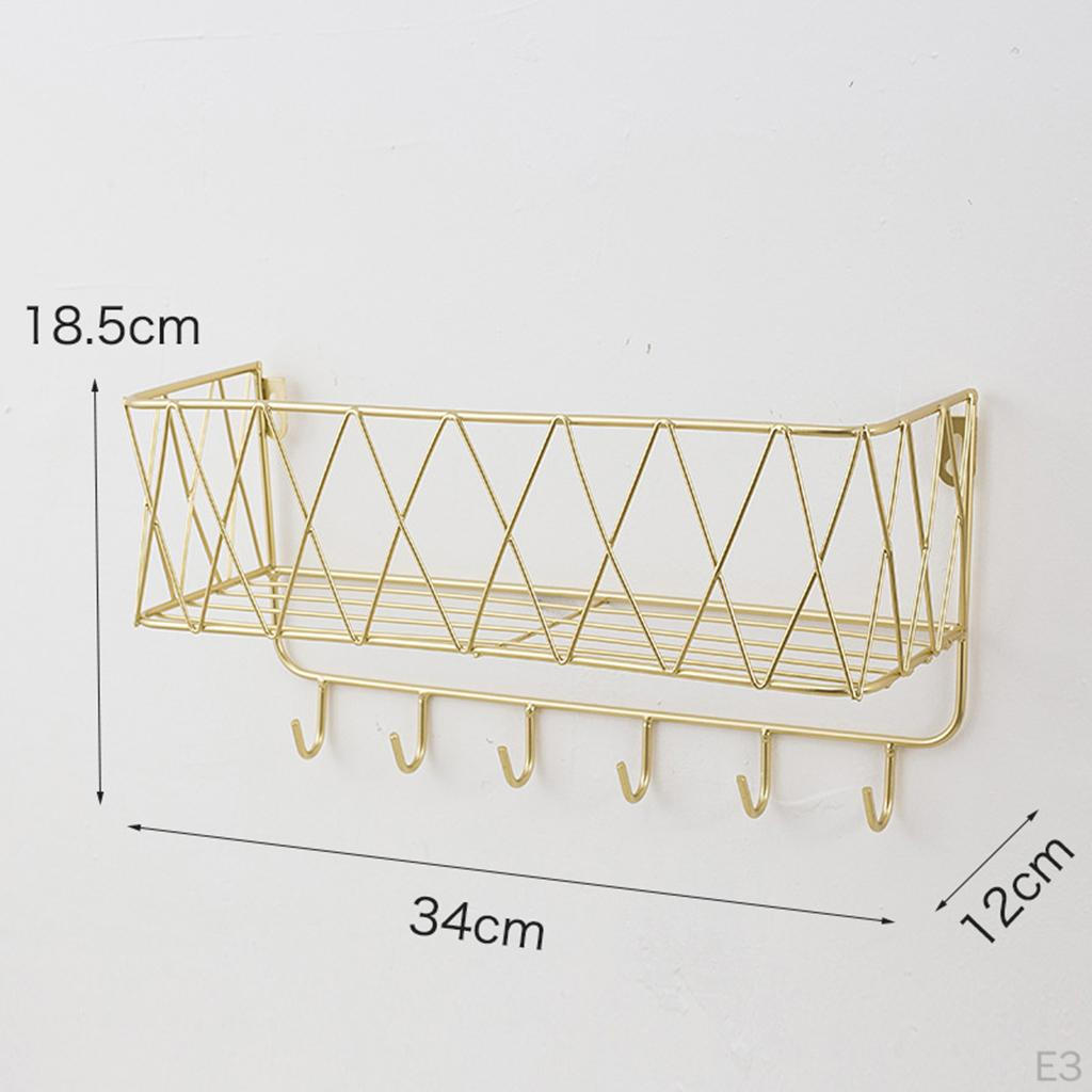 Bathroom Shelf, Kitchen Wall Spice Shelf with 6 Hooks & Rod Letter Tray