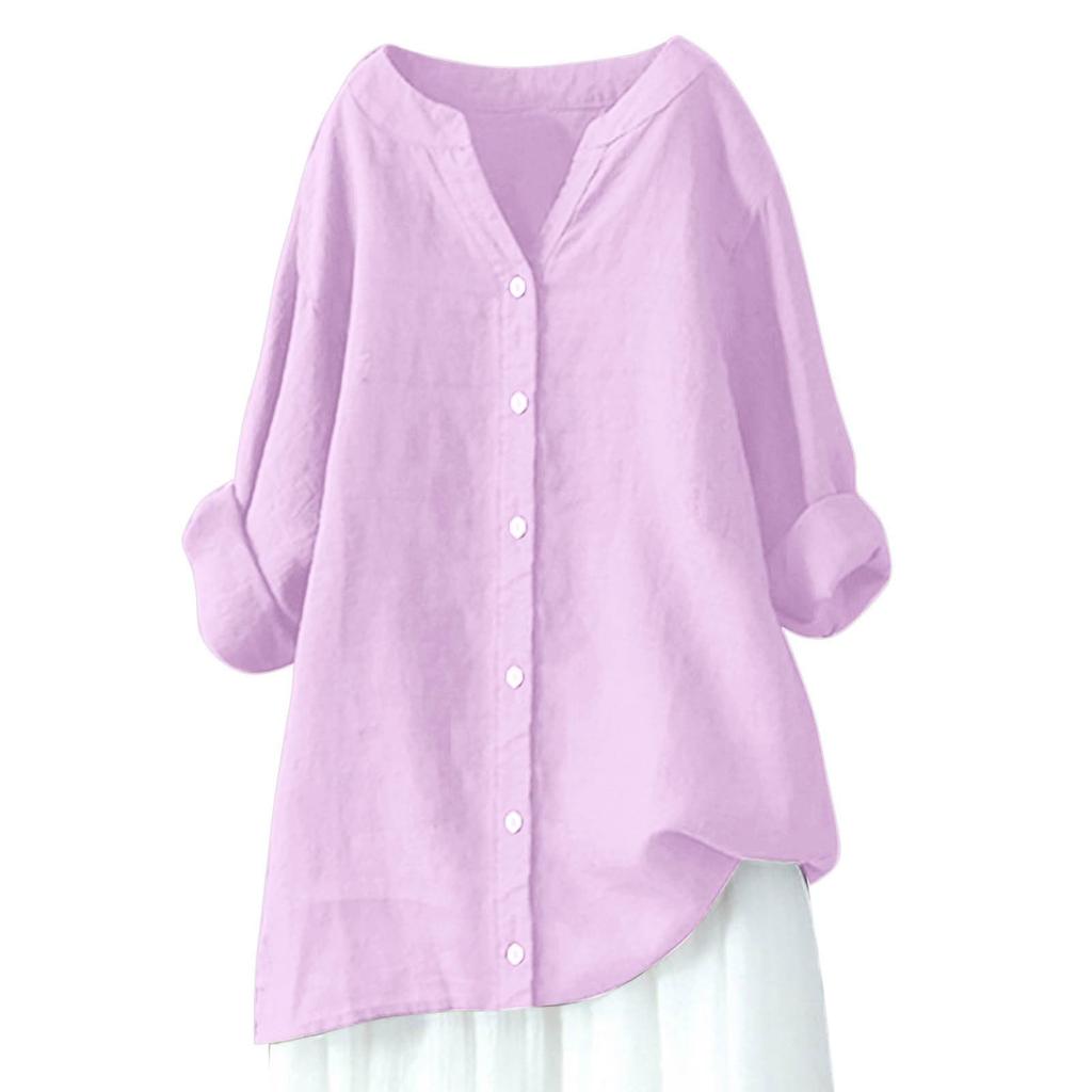 Women's Long Sleeve Button Color Loose Shirt Casual Shirt