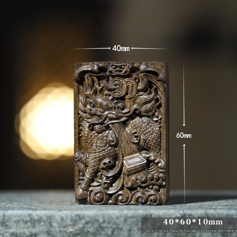 Agarwood Relief Carving Qilin Pendant: Bodhisattva Chess-Inspired Chinese Wooden Plaything