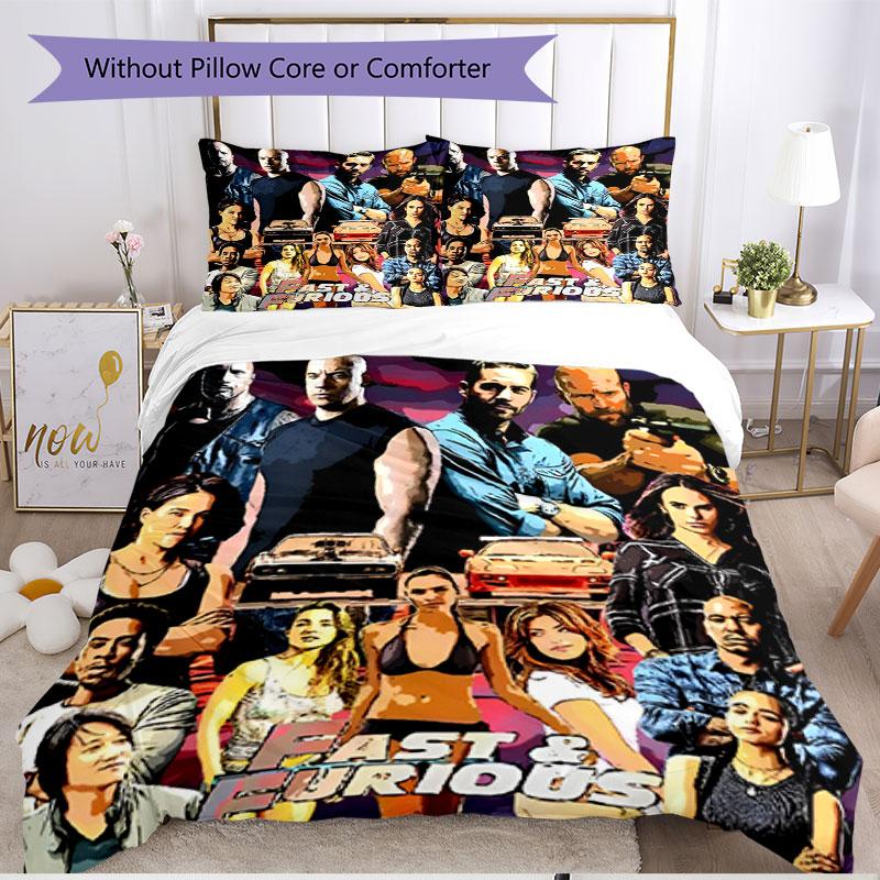 3pcs Duvet Cover Set (1*Duvet Cover + 2*Pillowcase, Without Core), Fast & Furious Print Soft All‑Season Bedding Set, Home Bedroom Decor Gift