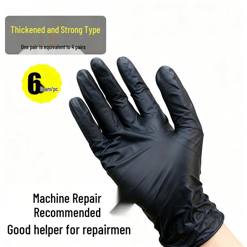 Manlong Black Nitrile Disposable Gloves, Oil & Acid Resistant, Wear-Resistant for Tattooing, Hair Dyeing & Car Repair 