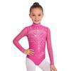 Dívčí trikot s rolákem a dlouhým rukávem, síťované díly, třpytivé kamínky, skrytý zip na zádech, gymnastický body