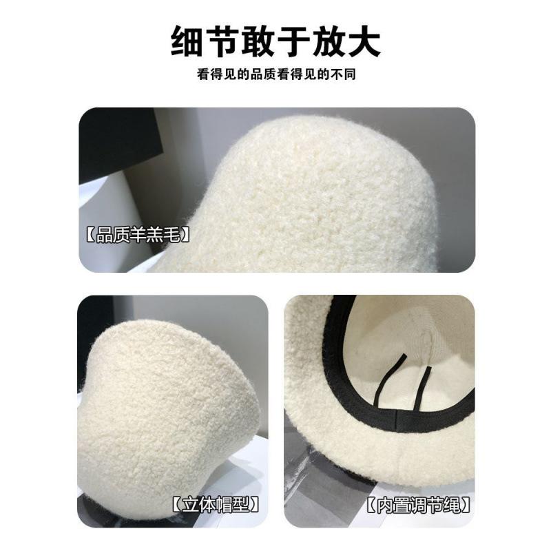 Autumn and Winter New Lamb Bucket Hat Solid Color Color Bucket Hat Warm Plush Basin Hat Headache Windproof Hat