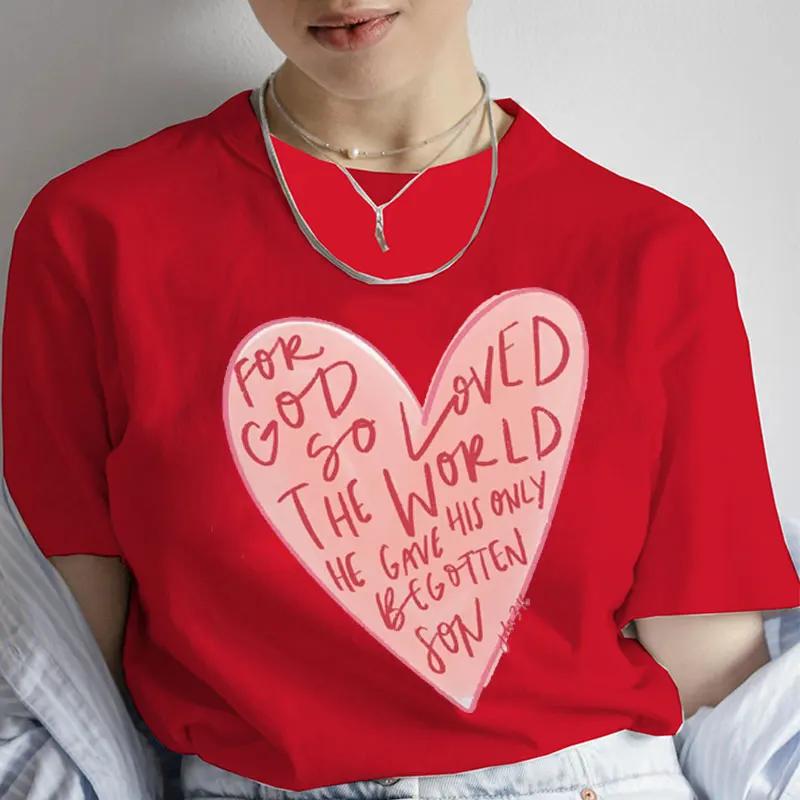 

Футболки с библейскими стихами для женщин, летняя хлопковая одежда, женские футболки, футболки с коротким рукавом, топы с Иисусом 3XL красный