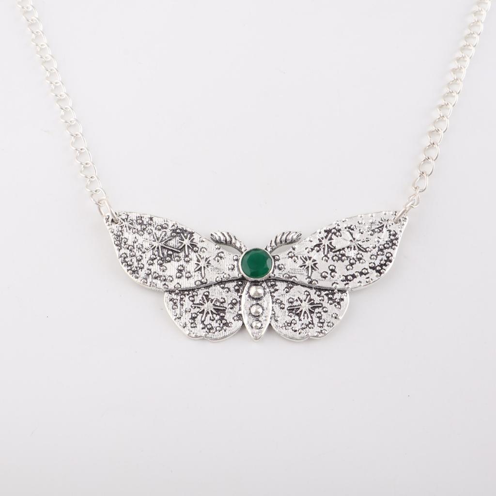 Green Onyx Gemstone 925 Sterling Silver Jewelry Butterfly Chain Pendant 0.7" CP-35-20