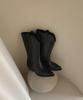 Moodnple Heather Detail Crack Western Boots 6Cm Black Color Added