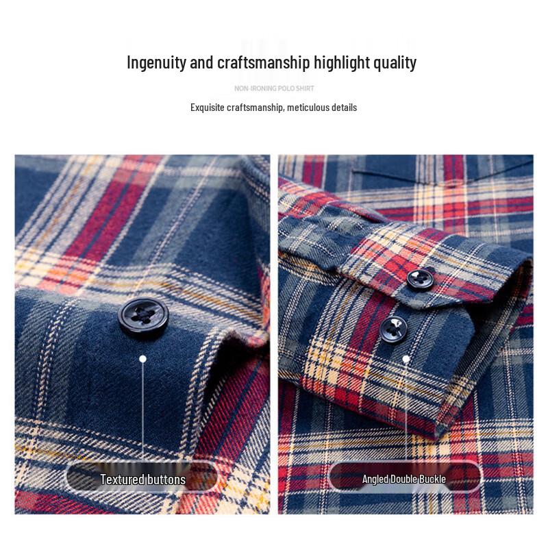 Romon Men's Brushed Cotton Plaid Long Sleeve Casual Shirt