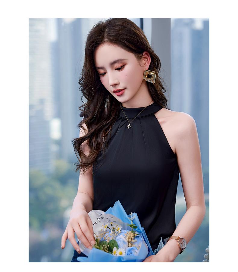 Women's Off-Shoulder Halter Top – Imitation Silk, Summer Style, Strappy Sleeveless Design, Elegant Niche Outerwear.