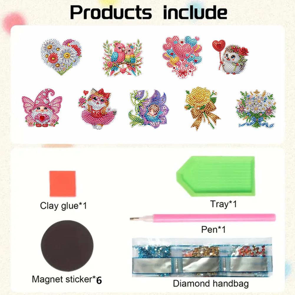 6Pcs Diamond Painting Refrigerator Magnet Bouquet Diamond Art Fridge Magnet Diamond Painting Fridge Magnet for Adults Beginners