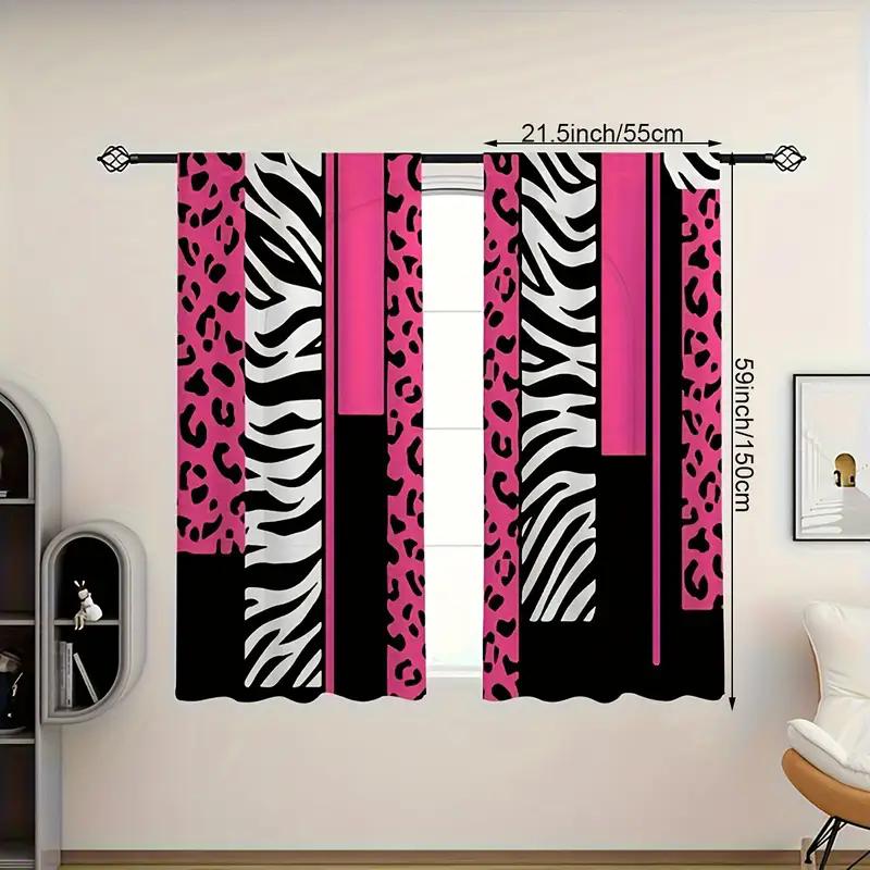 2PCS- Pink zebra and leopard print curtains, bedroom and living room, home decoration, room decoration