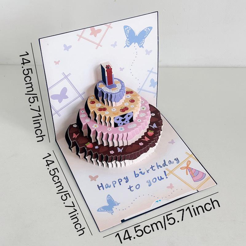 3D Cartoon Schmetterling Pop-up Geburtstagsgrußkarte mit Kuchen-Design