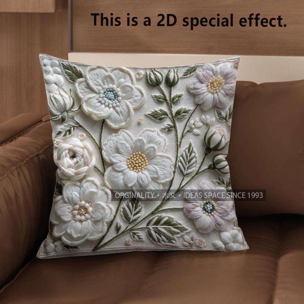 2D Floral Embellished Cushion Covers For Home Decor Pattern Cushion Cover Suitable For Sofa Bedroom Car Pillow Cover