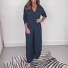 Women's V-Neck Long-Sleeve Slit Top with Wide-Leg Pants - Summer Solid Color Set