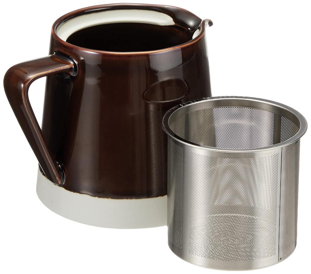 Hasami Ware Teapot with Stainless Steel Tea Strainer Candy Glaze Stylish Made In Black Tea Product Number 19586 "essence" Set, 500ml, Brown, Plain,