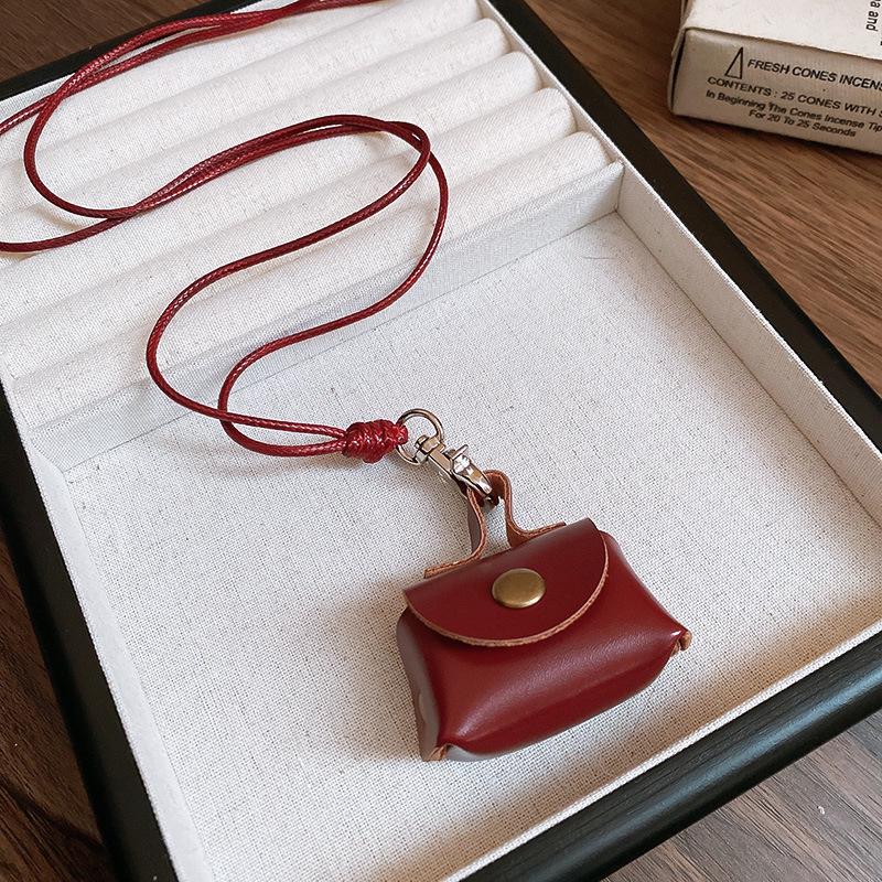 Luxury Korean Style Leather Coin & Earphone Bag Necklace with Clavicle Chain