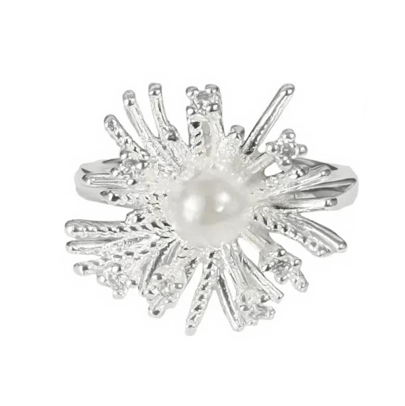 Fireworks Bright Trend Bead Inlaid Personality Ring Women'S Light Luxury Temperament Small Sugar Cube Cold Wind Index Finger Ring