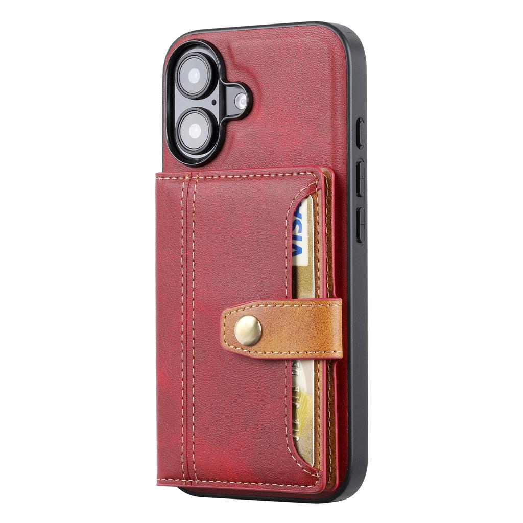 For iPhone 17 Case Calf Texture Card Holder PU Leather + TPU Kicsktand Phone Cover