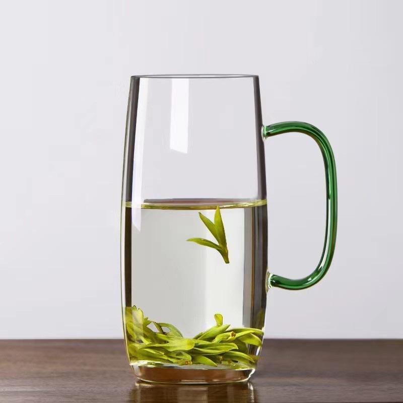 Průhledný Skleněný Barevná Rukojeť Jednovrstvý Skleněný Pohár na Pití Domácnost Vysoce Borosilikátový Čajový Džusový Nápoj Jednovrstvý Pohár