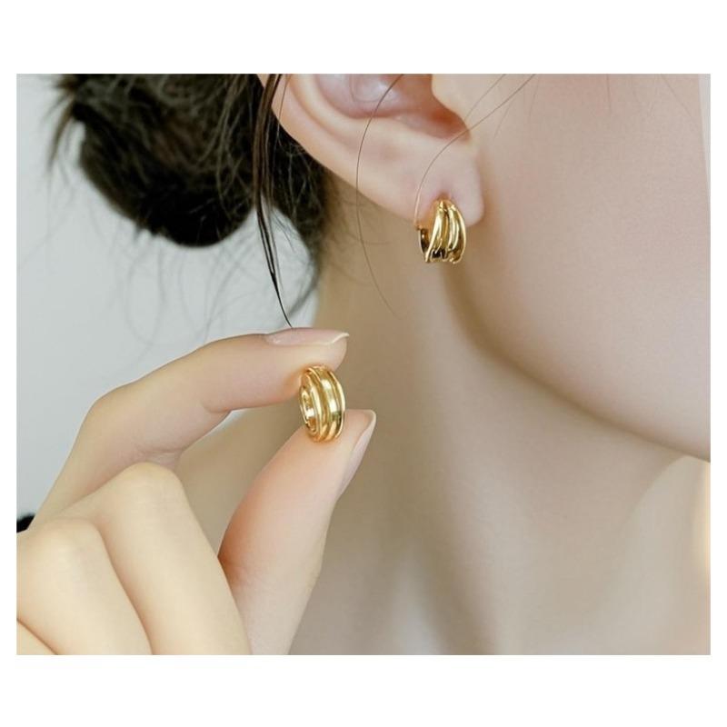 Women 925 Silver Needle Rose Gold Buckle Hoop Earrings Advanced Niche Ear Jewelry