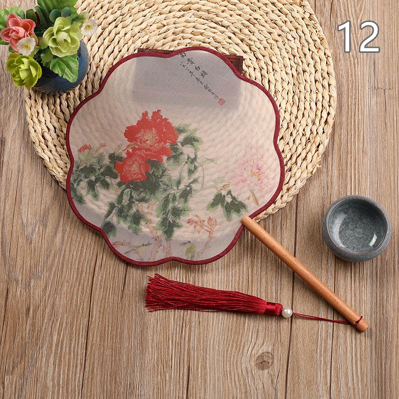 

Винтажный веер Ручные веера Ретро Цветочный веер Полупрозрачная длинная ручка Ручной танец в китайском стиле Fa 12