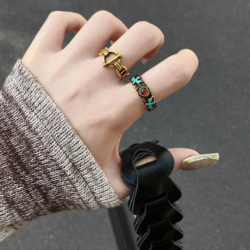 Unique Atlantis Inspired Geometric Copper Ring With Colorful Zircon Stones For Adjustable Wear