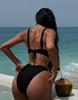 Women's Swimsuit Sexy Black Hard Back Wide Shoulder Straps Rear Tie High Waist Bikini Split Set Beachwear Bathing Suits