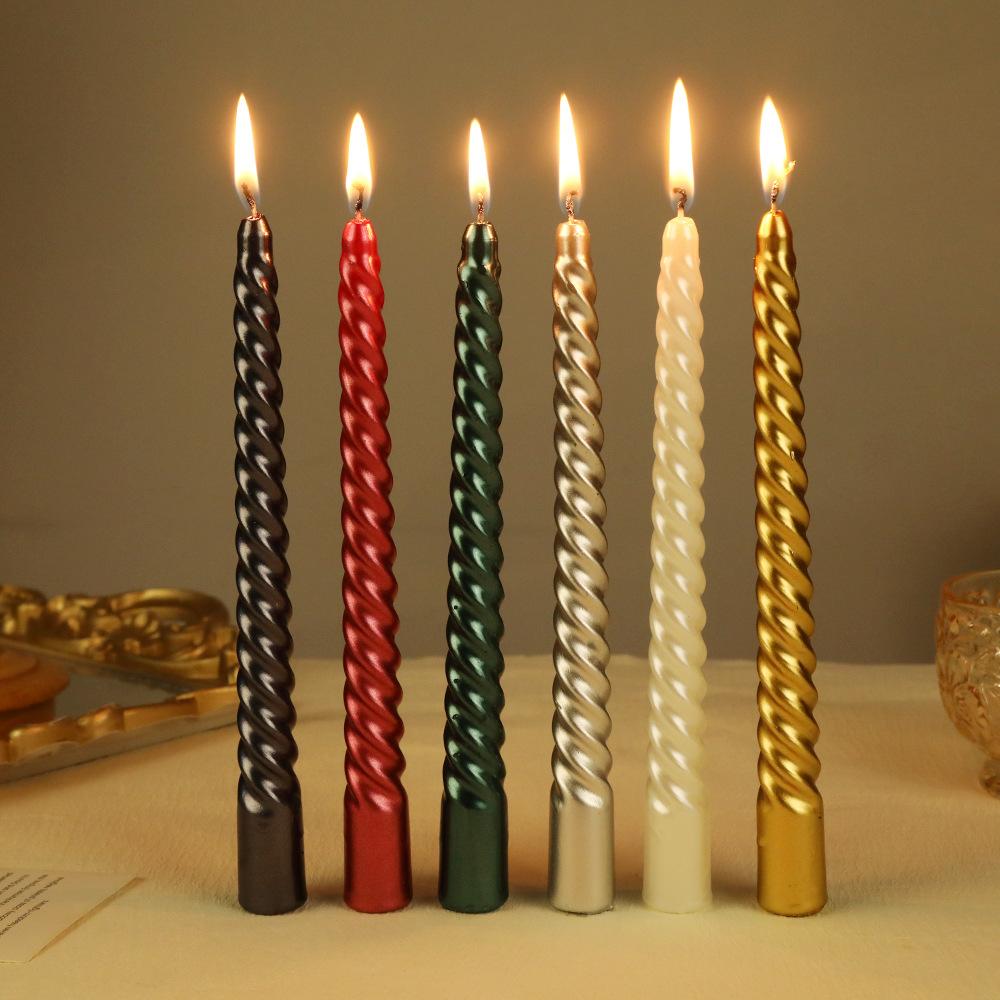European Electroplated Threaded Long Pole Candle for Home Romantic Wedding Candlelight Dinner Festive Atmosphere Pole Wax