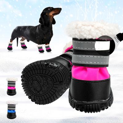 Wasserdichte Winter-Hundeschuhe Stiefel Warme Hundeschuhe Reflektierende Haustiersocken mit Fell für kleine mittelgroße Hunde Rutschfeste Stiefelette Schneestiefel