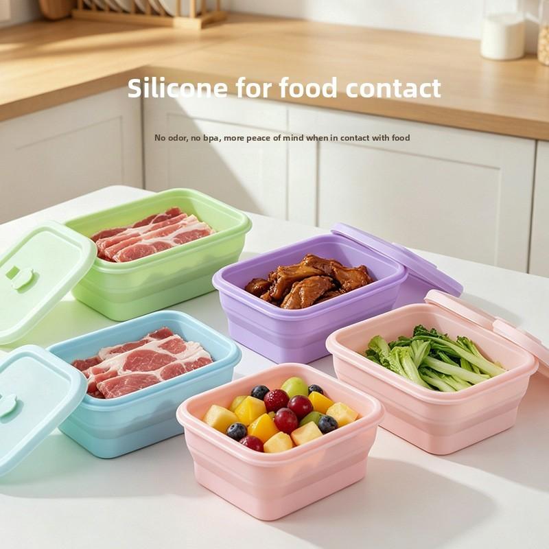Silicone Food Storage Container With Foldable Design For Refrigerator Organization And Freshness