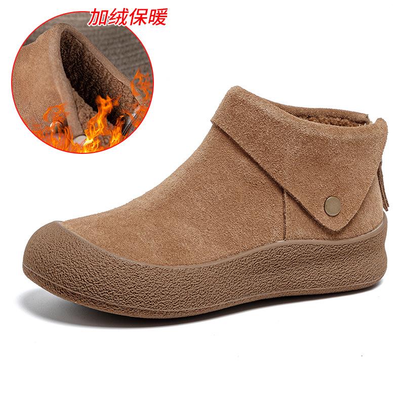 2026 Autumn/Winter New Leather and Velvet Warm High Gang Boken Shoes Women's Cotton Shoes Snow Boots Large Women's Shoes