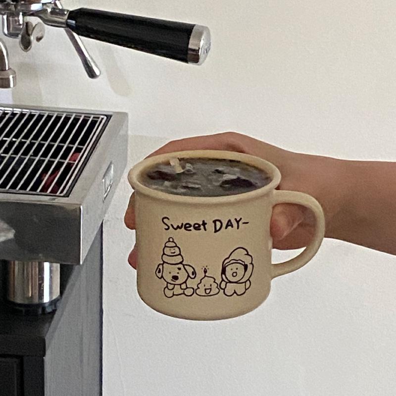 Funny Baba Good Friend Ceramic Cartoon Puppy Illustration Coffee Cup, Pink Couple Water Cup