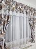 Ready-made Curtain with Drapes and Embroidery - Gray-brown