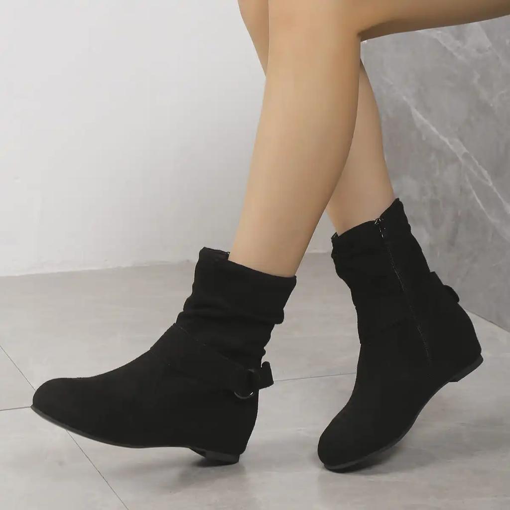 Fashion Autumn and winter new short boots, women's mid length boots, European and American fashion suede thick heel plus size fashion bo