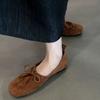 Sheepskin version~ retro niche suede bow round head loafers women's autumn 2025 versatile flat shoes