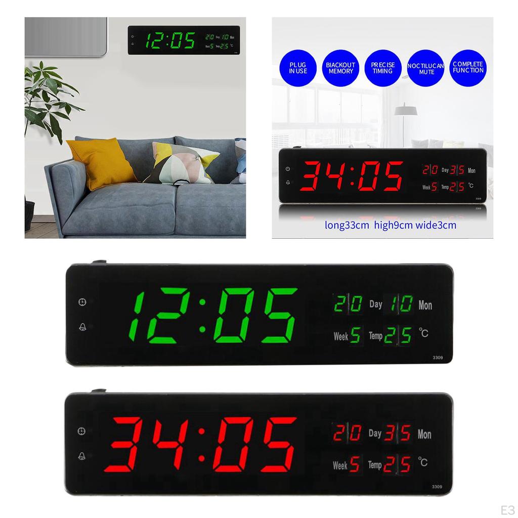 Day Clock, Extra Large Display LED Wall Calendar Alarm Clock with Date and Time, Alarms Perfect