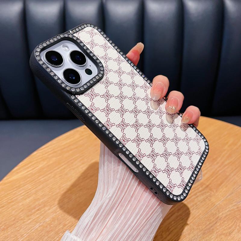 

Подходит для iPhone16 Кожаный чехол для мобильного телефона Боковой бриллиант Apple 15proMax Модный бриллиант 14 Защитный чехол iPhone13promax