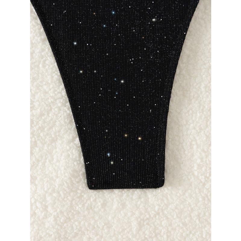 Set Bikini Triangolo Glitter Blu Reale da Donna - Top con Laccetti al Collo e Slip con Laccetti Laterali