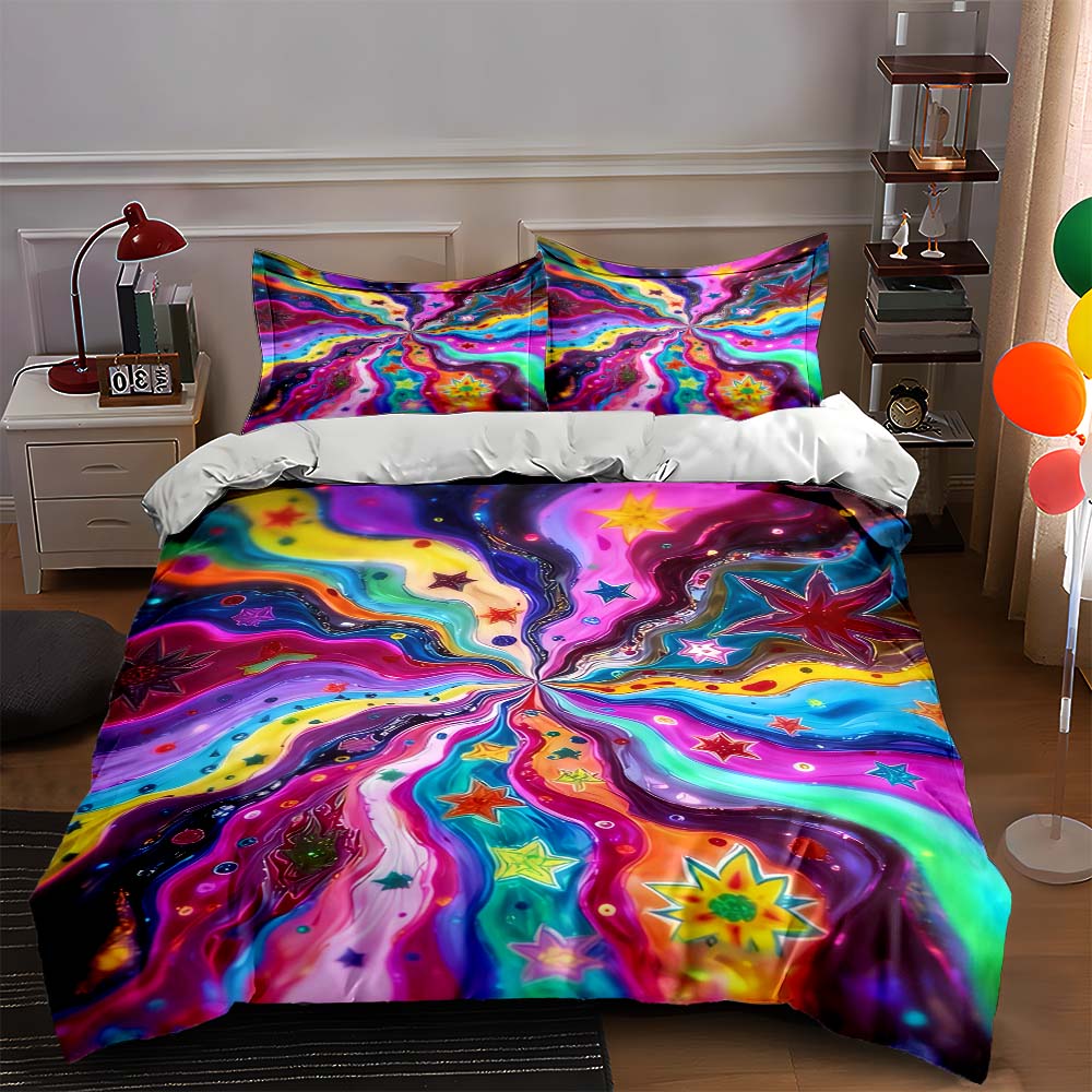 Colorful, swirling, stars. Bedding Duvet cover sets Duvet covers Pillowcases gifts (1 * Duvet Cover 2 * Pillowcases, without duvet insert)