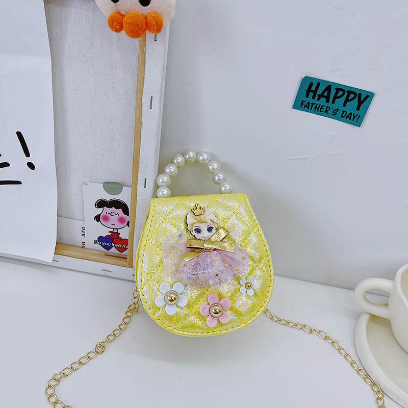 Adorable Mini Pu Leather Princess Handbag For Kids With Stylish Pearl Accents