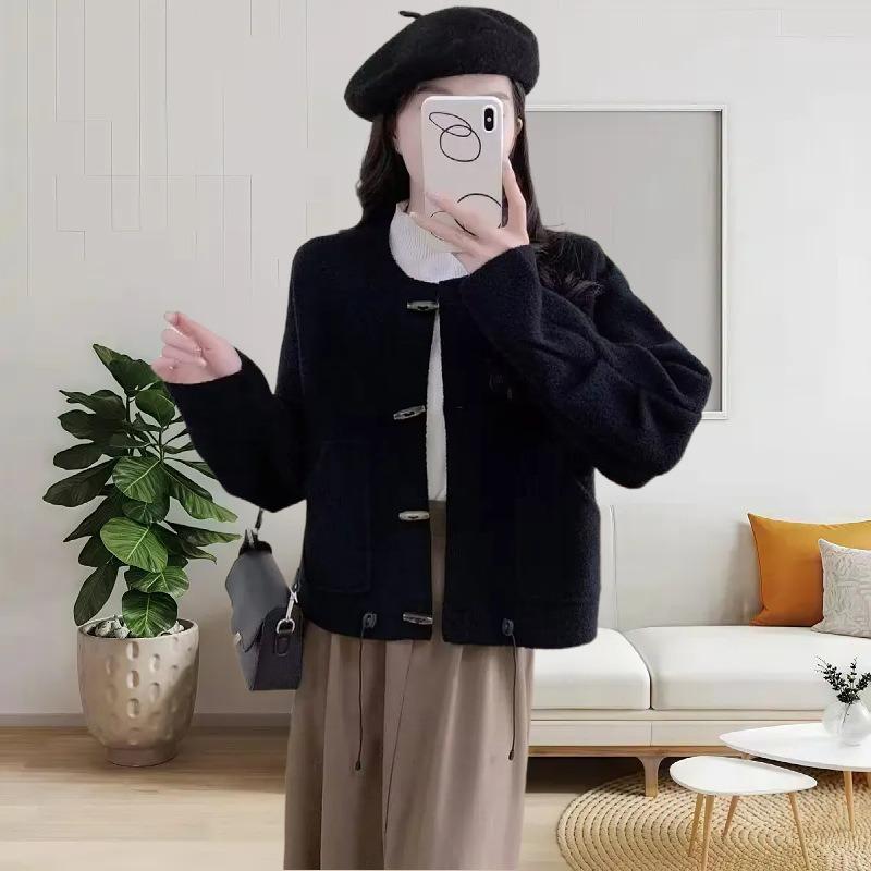 Black small fresh coat women's autumn and winter new simple and versatile short woven temperament celebrity trendy top