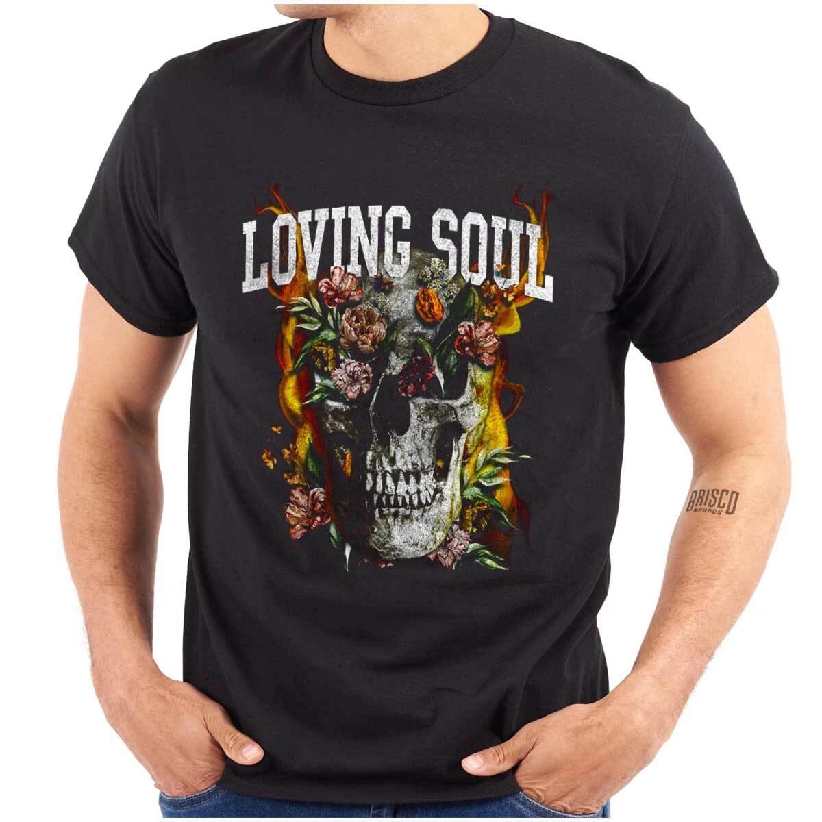 

Cool Gothic Flaming Floral Skull Loving Soul Womens or Mens Crewneck T Shirt Tee XL