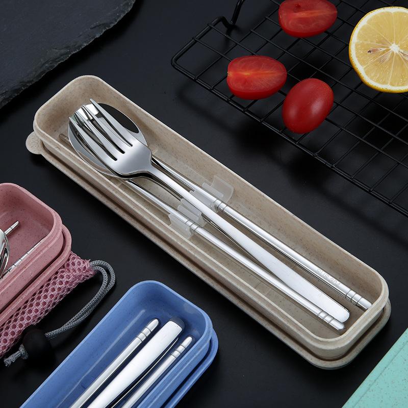 Set de tacâmuri de masă 2/3 bucăți, furculiță din oțel inoxidabil 304, linguriță, set de tacâmuri portabile, reutilizabile, cu cutie de depozitare
