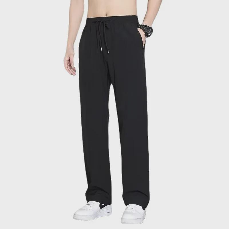 "Men's Ice Silk Slim Casual Pants - Korean Style, Spring/Summer/Autumn, Loose Straight Sports Trousers"