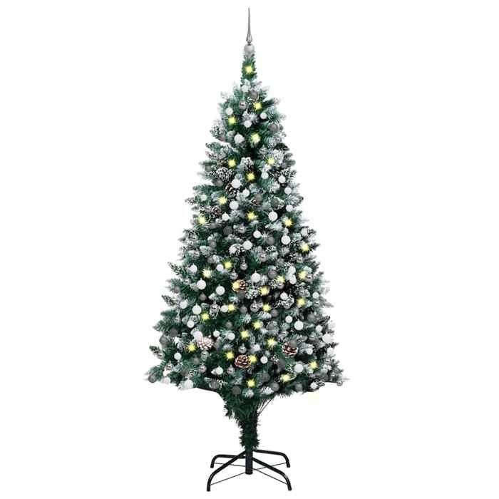 Arbre de Noël artificiel - MAISON EXCLUSIVE - 240 cm - LED USB - Pommes de pin & boules incluses - Base métal