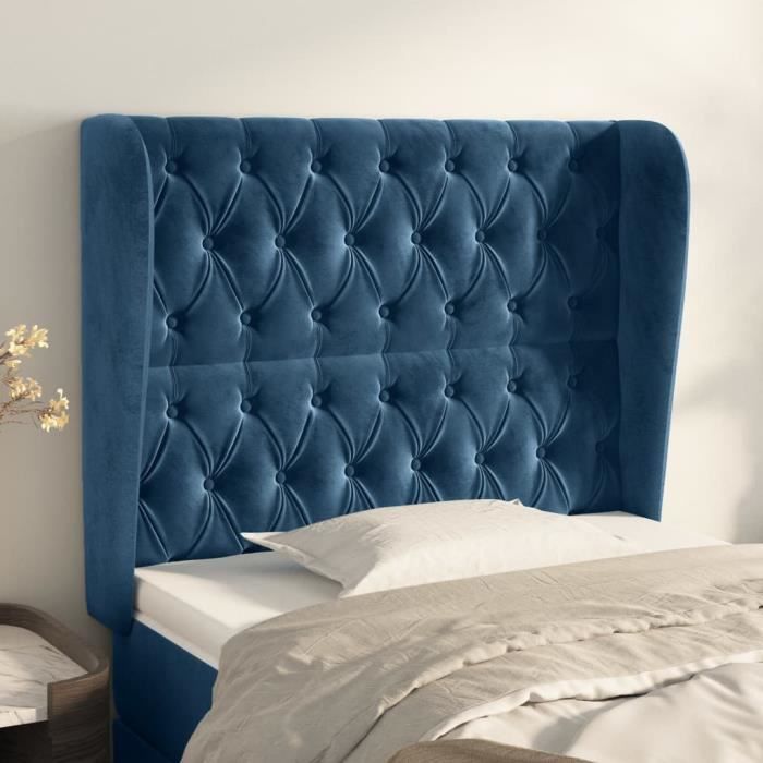 VidaXL Tête de lit avec oreilles Bleu foncé 103x23x118-128 cm Velours3118338
