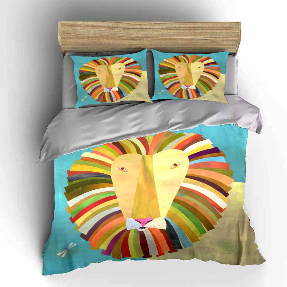 Colorful Lion Art Decor Set Bedding Set with 1 Duvet Cover 2 Pillowcases Single Double King Queen, Gift