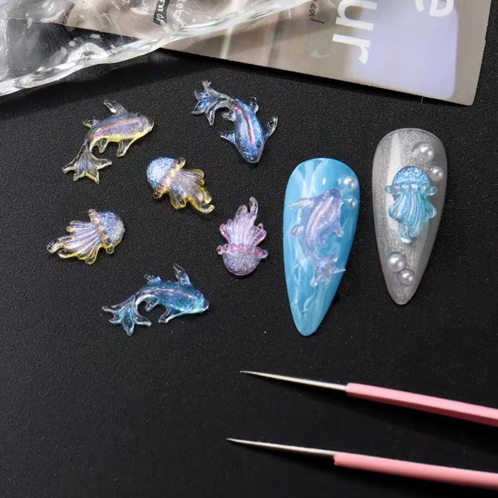 100 Pcs Resin Ocean Aurora Nail Rhinestones Mini Shiny Goldfish DIY Sea Series Nail Jewelry  Ladies