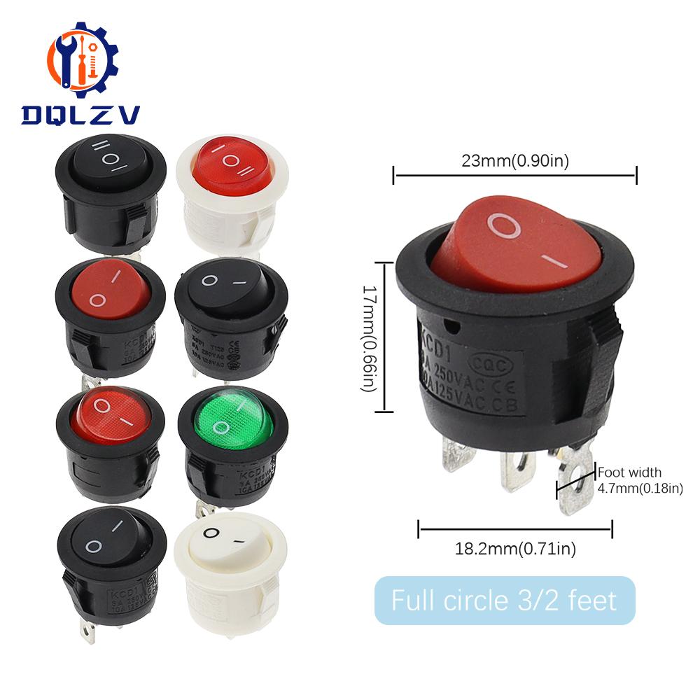 22mm Red Black White ON/OFF Round Rocker Toggle Switch 6A/250VAC 10A 125VAC Power Switch Cap with Plastic Push Button Switch